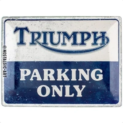 Bild av Nostalgic Art Plåtskylt i retrostil, Triumph Parking Only Presentidé för mc tillbehörsälskare, av metall, Deko vintagedesign, 30 x 40 cm