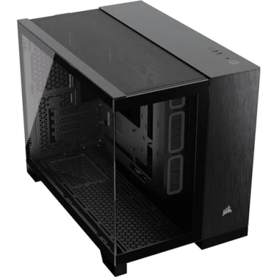 Bild av CORSAIR 2500X Small Tower mATX PC Chassi Med Dubbla Kammare Panoramabild i Härdat Glas Kompatibel Moderkort Omvänd Anslutning Inga Fläktar Inkluderade Svart/Obsidian Aluminium