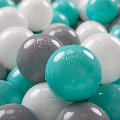 Bild av KiddyMoon 700 Ø 7 cm barnbollar lekbollar för bollbad baby plastbollar tillverkade i EU, vit/grå/ljusturkos