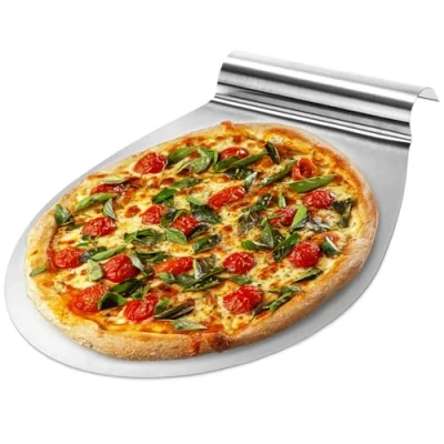 Bild av com four® pizzastyckare av rostfritt stål kakhylla med infällt grepp tårta och pizzaserver pizzaskovel upp till Ø 26 cm (silverfärgad rund)