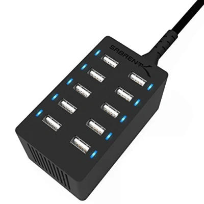 Bild av Sabrent 60 Watt (12 Amp) 10 Port [UL certifierad] Familjestorlek USB snabbladdare. Smarta portar med Auto Detect Technology [svart] (AX TPCS)