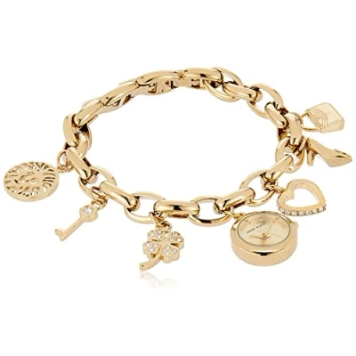 Bild av Anne Klein Premium guldfärgad berlockarmbandsklocka med kristalldetaljer, 10/7604CHRM