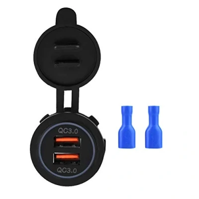Bild av USB inbyggt uttag 12 V, laddningsuttag bil, cigarettändaruttag, bil cigarettändaruttag dubbelt QC3.0 snabbladdning för 12/24 V motorcykelbåt