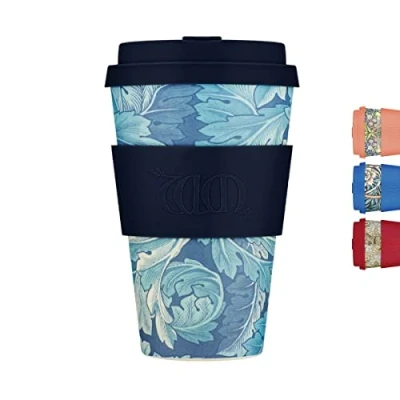 Bild av Ecoffee Cup 400 ml William Morris återanvändbar miljövänlig 100 % växtbaserad kaffekopp melaminfri och biologiskt nedbrytbar diskmaskin/mikrovågsugn säker resemugg, Acanthus