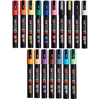 Bild av Uni Posca PC 5 M 17 pack vattenbas pigmentbläck markörer 2,5 mm spets