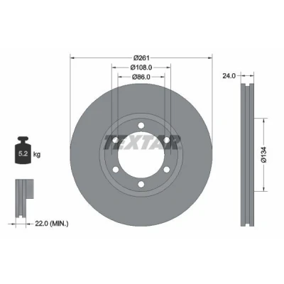 Bild av TEXTAR 92234700 Disque de frein 261 24 06/06 108 ventilé l&#039;intérieur sans boulon fix roue, moyeu roue