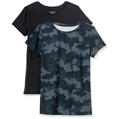 Bild av Amazon Essentials Dames Tech stretchig kortärmad T shirt med rund hals (finns i plusstorlek), 2 Pack, Marinblå Kamouflage/Svart, S