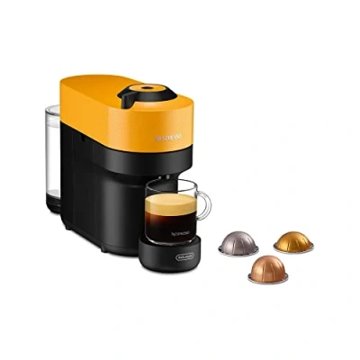 Bild av Nespresso Vertuo Pop ENV90.Y, Automatisk Kaffebryggare för Kapslar, Kapselmaskin, 4 Koppstorlekar, Centrifusionsteknik, Välkomstset Ingår, 1350W, Mango Yellow