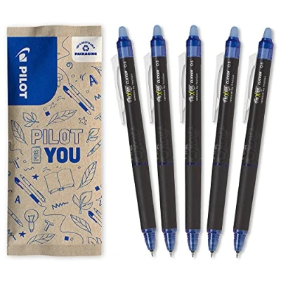 Bild av Pilot Set om 5 Frixion Point Clicker, kulspetspennor 0,5 mm, raderbart värmekänsligt bläck, x blåa, kulspetspenna med fin spets, kan fyllas på, magisk penna, 1 styck (5 pack)