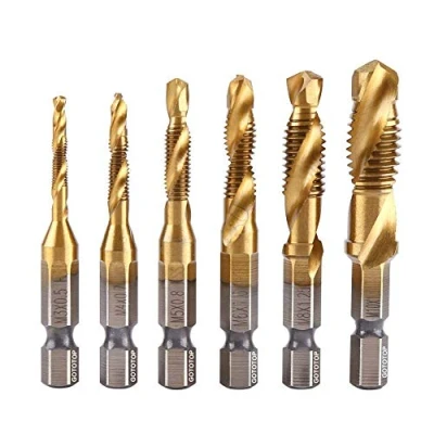 Bild av 6Pcs M3 M4 M5 M6 M8 M10 Coated HSS Spiral Flute Metric Taps Set Thread Tap Drill and Bits 0.6cm Hex Shank Screw Tool