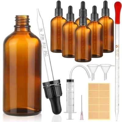 Bild av modacraft 6 st 100 ml pipettflaska med hjälptillbehör, flaska pipett brunt glasflaska apoteksflaska droppflaska för vätska, eterisk olja, parfymoljor, aromaterapi, flytande färgämnen