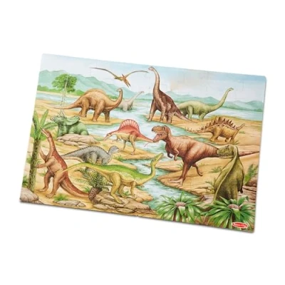 Bild av Melissa &amp; Dougs golvpussel med dinosaurietema 48 delar Golv Pussel av dinosaurier Utvecklingsleksak 3+ Present till pojke eller flicka
