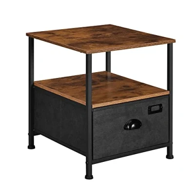 Bild av SONGMICS Sängbord, nattduksbord med förvaring, sidobord tyglåda 2 hyllor, industriell stil, för vardagsrum, sovrum, rustik brun och svart LVT02H
