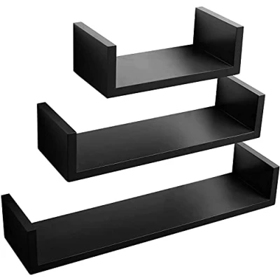 Bild av WOLTU Vägghylla set med 3 U formade CD skivor DVD hylla retro design, svart RG9311sz