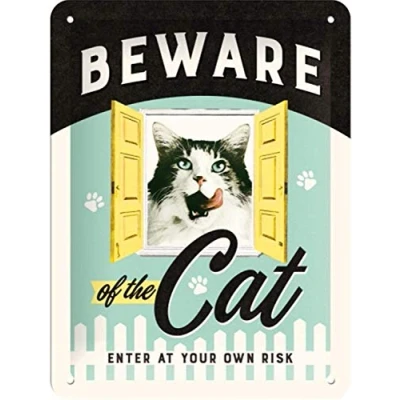 Bild av Nostalgic Art Plåtskylt i retrostil, Beware of the Cat Presentidé för kattägare, av metall, Deko vintagedesign, 15 x 20 cm