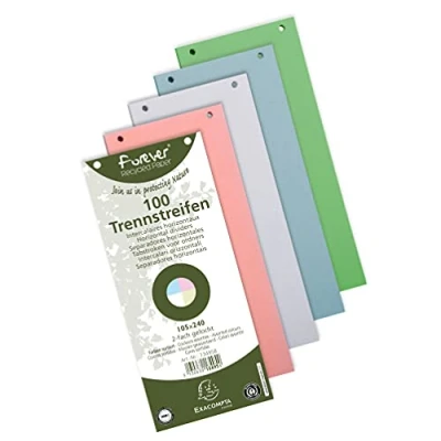 Bild av Exacompta Ref 13495B Förpackning med 100 perforerade indexkort 180 g återvunnet papper vanlig italiensk stil 10,5 cm x 24 för pärmar assorterade färger blå gul rosa och grön