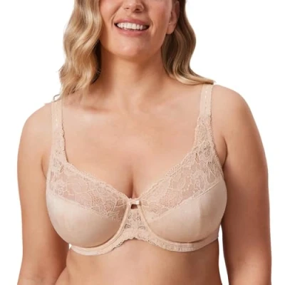 Bild av DELIMIRA Kvinnors Skönhet Spets Non Vadderad Minimiser Helfigur Bygel Bh Beige 85E