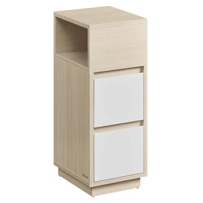 Bild av VASAGLE Smala sängbord, Set om 2, sidobord med 2 lådor och öppet fack, vänster eller högermontering, för sovrum, vardagsrum, naturbeige molnvit LET856N01