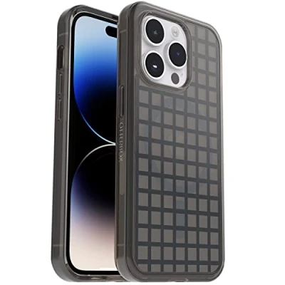 Bild av OtterBox Symmetry+ Clear skal för iPhone 14 Pro MagSafe, stöttåligt, fallsäkert, skyddande tunt skal, testad till militärstandard x3, antimikrobiellt skydd, Window Pane Black