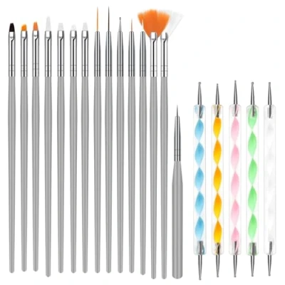 Bild av URAQT Nail Art Penslar Set, 15 st akryl Nagelpenna målarpenna och 5 Dotting Tools Kit, Kit målardesigner för gör det själv &amp; professionell användning