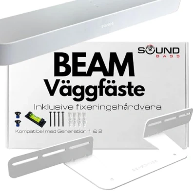 Bild av Soundbass Soundbar fäste för Sonos Beam kompatibelt med 1:a och 2:a generationen av Sound Bar, innehåller alla nödvändiga monteringskomponenter monteringsfäste, vit