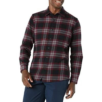 Bild av Amazon Essentials Men&#039;s Långärmad rutig flanellskjorta smal passform (färger i begränsad upplaga), Svart Vinröd Rutig, M