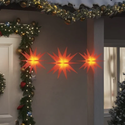 Bild av VidaXl Stjärnor Med Led Belysning 3 St Vikbar Röd