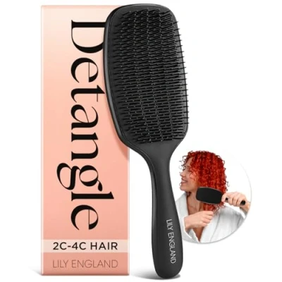 Bild av Lily England Curly Hair Brush Pain Free Detangling &amp; Styling With Flexible Bristles for Wet Dry Easy to Hold 3c 4c Hair, Black