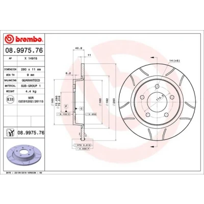 Bild av BREMBO 08.9975.76 Disque de frein 280 11 5 plein, fendu revêtu MAZDA: 3 portes, 5, Berline