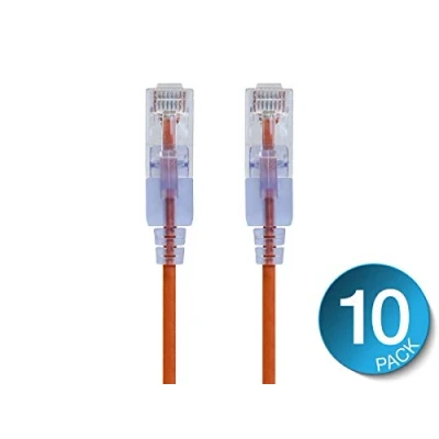 Bild av Monoprice Cat6A Ethernet Patchkabel Snagless RJ45, 550 Mhz, 10G, UTP, ren bar koppartråd, 30 AWG, 3 fot, orange SlimRun serien (2 pack, totalt 10 stycken)