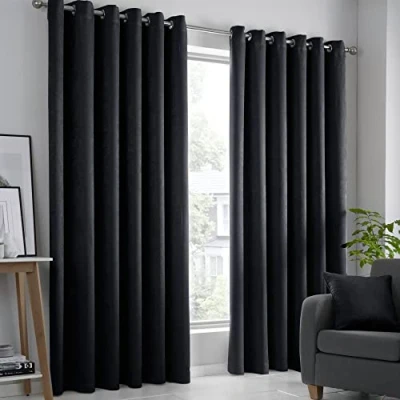 Bild av Fusion svarta gardiner B 66 x L 54 (168 137 cm) 2x paneler öljettgardiner i svart termiska för sovrum/vardagsrum och draperier dörrgardiner