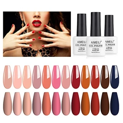 Bild av AIMEILI Gel Nagellack Kit, 8 ml 12 färger Blötlägg av UV LED Lättterapi Lim Nagel konst Polish Gift Kit 4