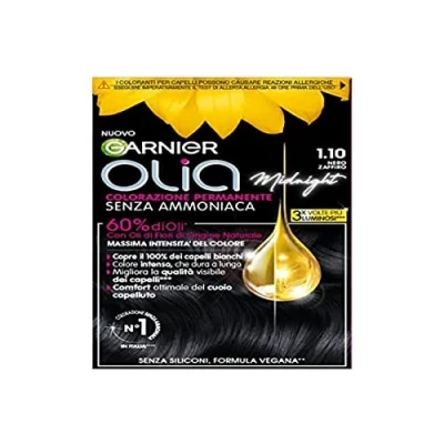 Bild av Garnier Olia Midnight Hårfärg, Ammoniakfri Permanent Färg, Delikat Doft, Täcker 100% Vitt Hår, Med Blomoljor av Naturligt ursprung, Vegan Formel, Svart Safir