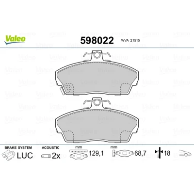 Bild av VALEO 598022 Jeu de plaquettes frein Essieu avant contact signal d&#039;usure inclus sans tôle anti bruit HONDA: CIVIC 7 Hatchback, 6 Hatchback