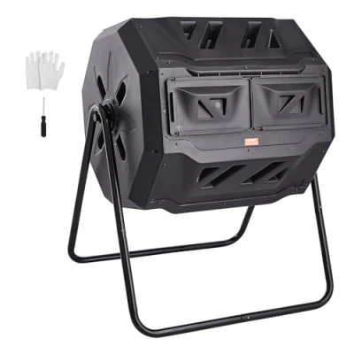 Bild av VEVOR tumbling komposterbin tumbler 162,7 L, trumkomposter, roterbar, dubbelrum, komposter, 735 x 625 955 mm, 50 kg slitstark trädgård, kompostbehållare inkl. handskar