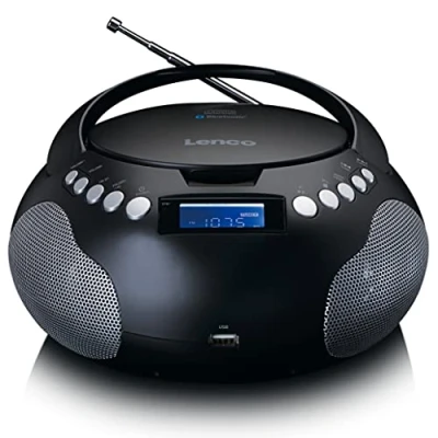 Bild av Lenco SCD 331 bärbar CD radio Bluetooth USB port programmerbar titelminne PLL FM LCD display AUX ingång svart