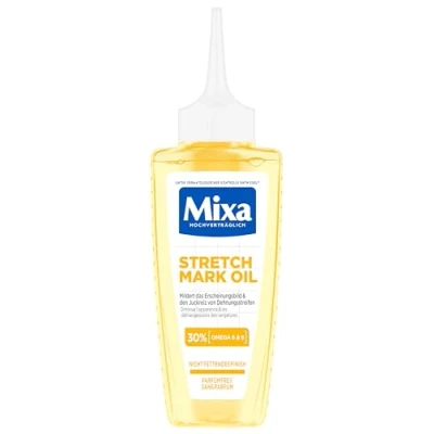 Bild av Mixa Stretch Mark Oil anti bristningar olja med 30% Omega 6 &amp; 9 mjukar upp utseende och klåda av bristningar, 100 ml