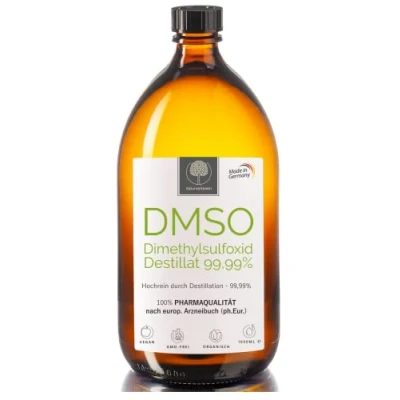 Bild av DMSO dimetylsulfoxid 99,99 % eur. std. (äkta apotekskvalitet) i apoteksflaska 100 ml (finns även 250, 500 och 1000 ml)