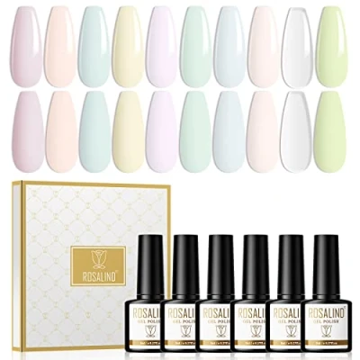 Bild av ROSALIND Gel Nagellack Makaron Set 10 Färger Nail Polish UV LED Gelack Lila GröN Blå Gul Kit för Nageldesign, Nagelkonst DIY, 8ml