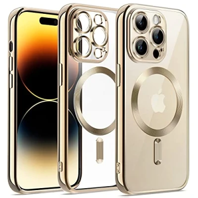 Bild av JETech Mjuk Klar Skal för iPhone 14 Pro 6,1 Tum, Kameralinsskydd Full Skydd, Kompatibel med MagSafe Trådlös Laddning, Stötsäker Elektropläterad TPU Telefon Case (Guld)