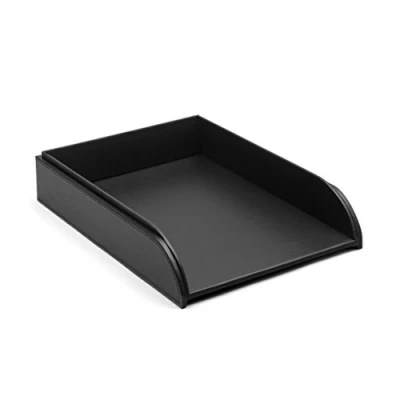 Bild av OSCO Brevbricka i svart konstläder A4 Lätt stapelbar Skrivbordsfilorganiserare Papperslagring Kontorsorterare Pappersarkivering Inga höjare krävs H 6,3 x B 24,5 D 33 cm