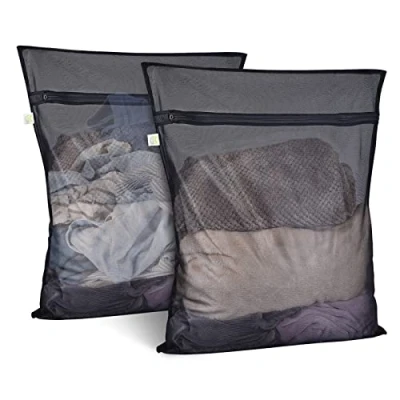 Bild av OTraki Mesh tvättväskor 2 pack 61 x 81 cm stort fint nät tvättpåse med blixtlås återanvändbar hållbar tvättmaskinväskor för delikata lakan rockar gardiner dunjacka, svart