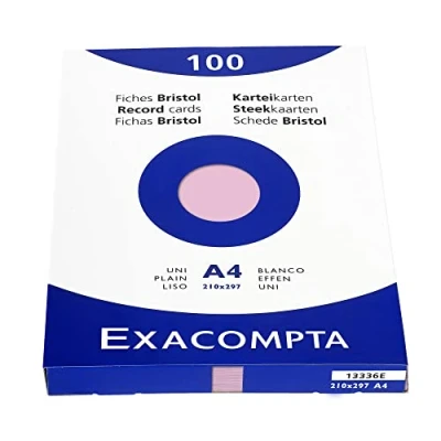 Bild av Exacompta 13336E förpackning (med 100 indexkort, utan hål DIN A4, 210 x 297 mm, 205 g, blank, perfekt för skolan) 1 pack rosa