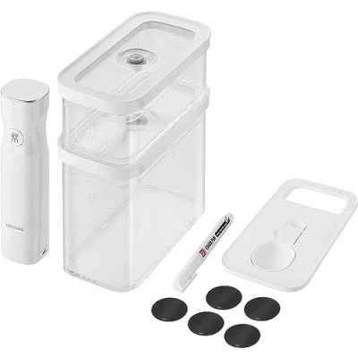 Bild av ZWILLING FRESH &amp; SAVE CUBE Vakuumstartset, storlek M, 5 delat vakuumförvaringsset inklusive 2x M behållare, vakuumpump, mätkopp, NFC etiketter