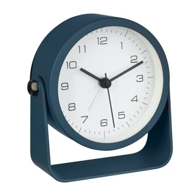 Bild av TFA Dostmann väckarklocka analog design, 60.1042.06, utan tickande, med bakgrundsbelysning, sängväckarklocka ljus, av metall/glas, bordsklocka, modern blå