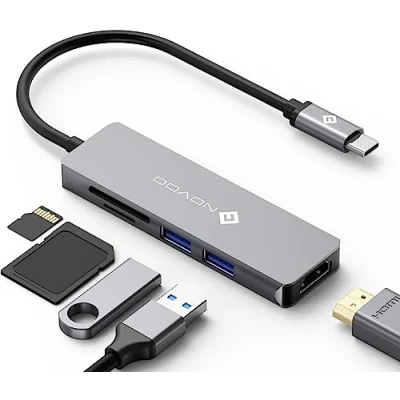 Bild av NOVOO 5 i 1 USB C hubb med HDMI 4k Adaptrar, 2 3.0 portar, SD Port och Micro Card Reade för MacBook Pro 2019/2018, iMac 2017, Huawei matebook, Google Chromebook Pixel etc.