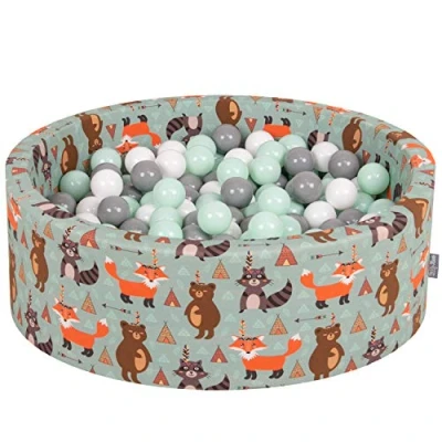 Bild av KiddyMoon Mjuk rund 90 x 30 cm/300 bollar 7 cm/2,75 tum för barn, skumboll pool baby lekbollar rävgrön: vit/grå/mint