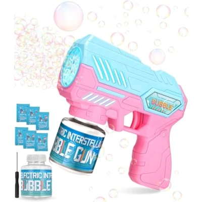 Bild av Automatisk såpbubbelpistol för barn, tvålbubblor maskin, pistol 10 000 bubblor/minut med 150 ml tvålbubbel lösning, tvålbubbelmaskin bubbelpistol barnkalas gåva, rosa blå