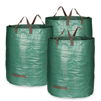 Bild av COM FOUR® 3x trädgårdsavfallspåsar L hopfällbar trädgårdspåse med bärhandtag rivsäker papperskorg för löv, grönt avfall och trädgårdsavfall (272L 3 stycken)