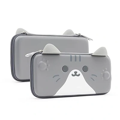 Bild av GeekShare Förvaringsväska med kattöron kompatibel Nintendo Switch/Switch OLED bärbar, hårt skal, slim resväska, passar Switch konsol och speltillbehör